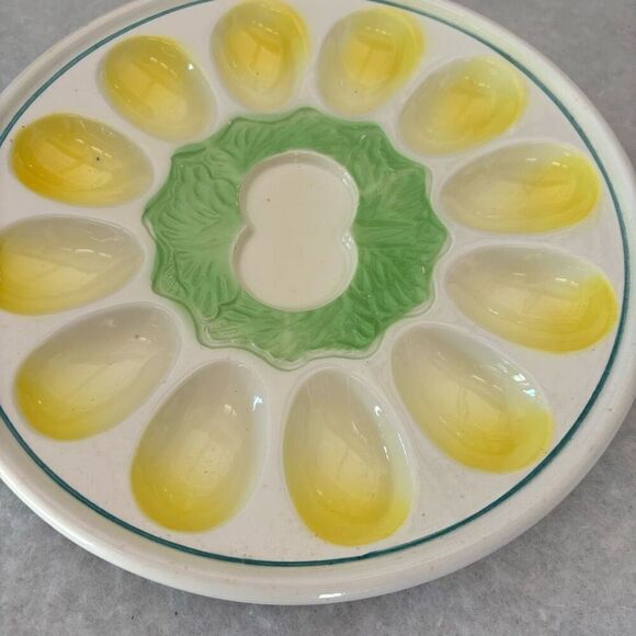 Vintage Mid Century 10 1/4” Ceramic Deviled Egg Plate - Picture 3 of 8